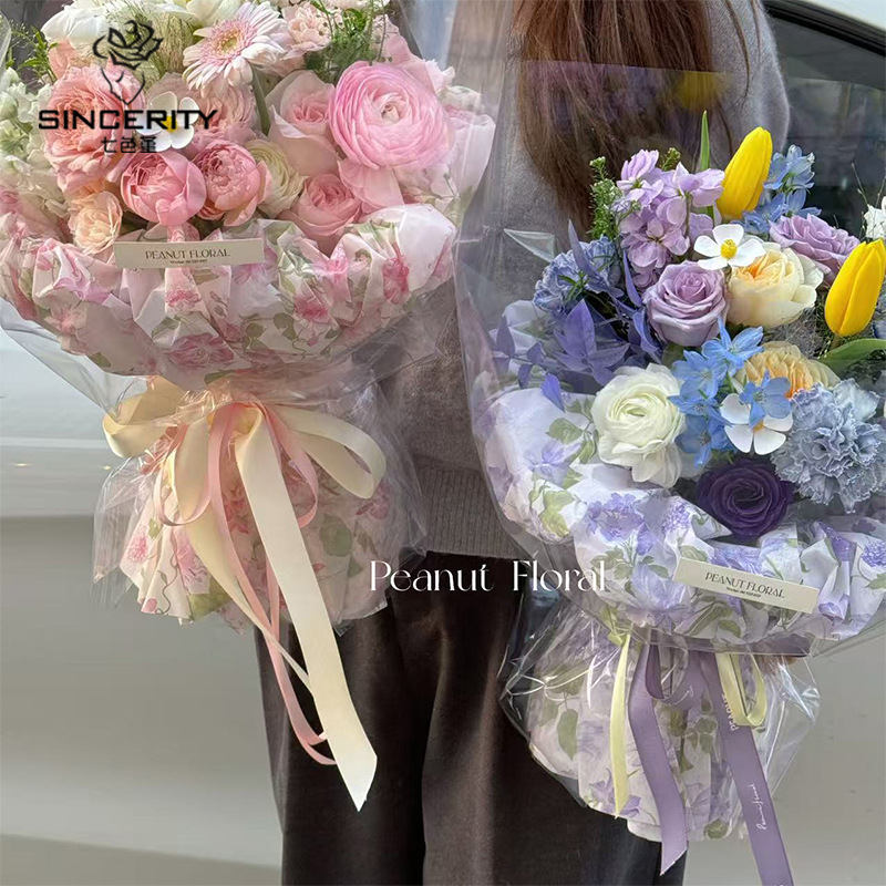 Papel de embalaje de algodón de leche con estampado de flores de pensamiento de siete colores, embalaje de regalo hecho a mano de bricolaje, papel de embalaje de flores florales