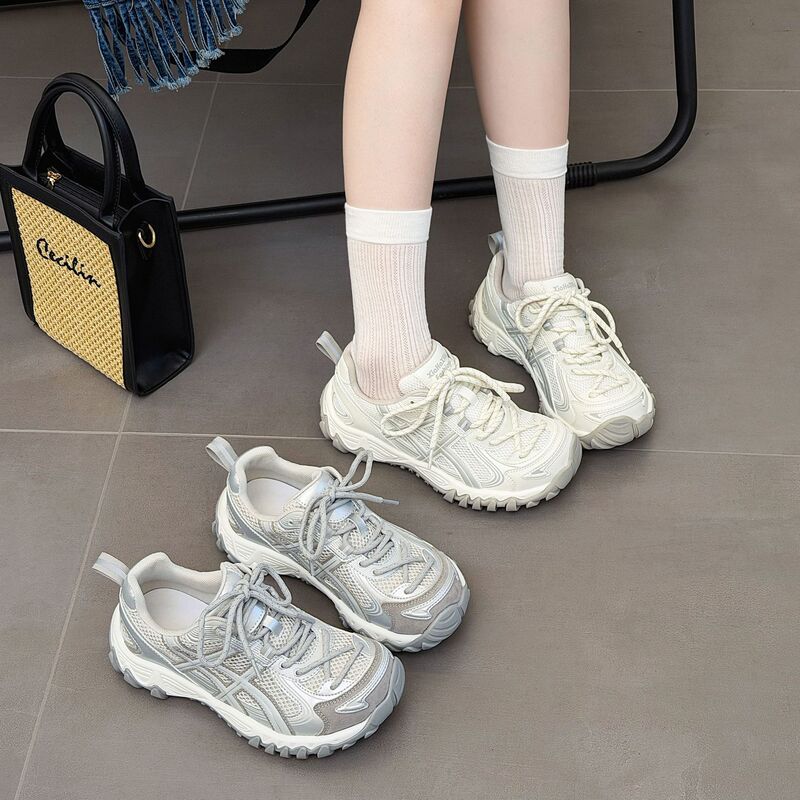 Cowhide Version~Genuine Leather Mesh Ugly-Cute Dad Shoes for Women, 2026 Spring New Style, Thick-Soled, Foot-Slimming Functional Sneakers