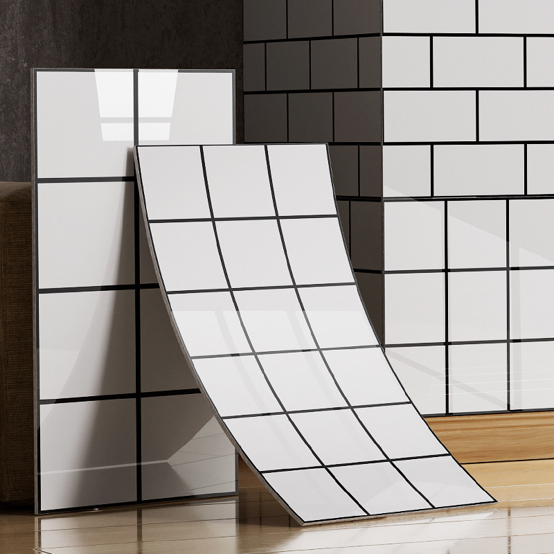 Imitation tile wallpaper self-adhesive waterproof milk tea snack restaurant decoration black and white plaid refurbished Aluminum plastic board wall sticker