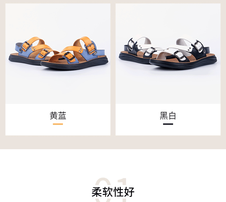 Dép sandal nam cỡ lớn hở ngón đi biển thoáng khí — Vàng Xanh lam, Đen trắng chi tiết 6