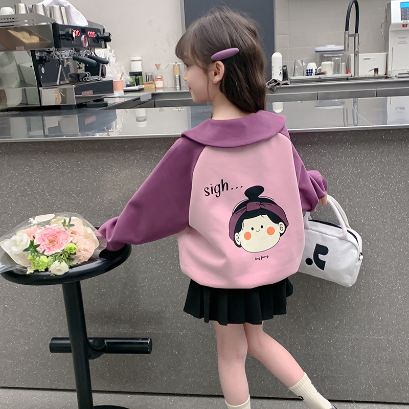 Women's Long Sleeve Sweatshirt 2024 Spring New Children's Stylish Trendy Top Girls' Big Kids Korean Version Spring and Autumn Clothes Fashion