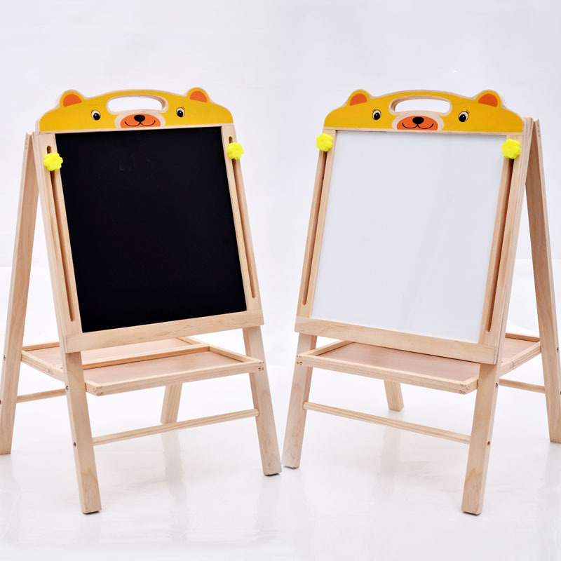 Pizarra de elevación de madera Pintura plegable Tablero de dibujo magnético Aprendizaje para niños Juguetes educativos Tablero de escritura tipo soporte de doble cara