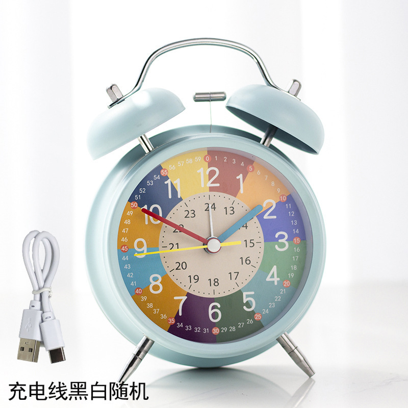 充電早教児童金属小目覚まし時計女の子男の子デスクトップ起き時計学生用専用学習時計|undefined