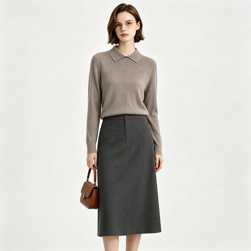 YQ simple polo collar 2/48 count 100% merino wool knit sweater, new autumn women's base shirt top