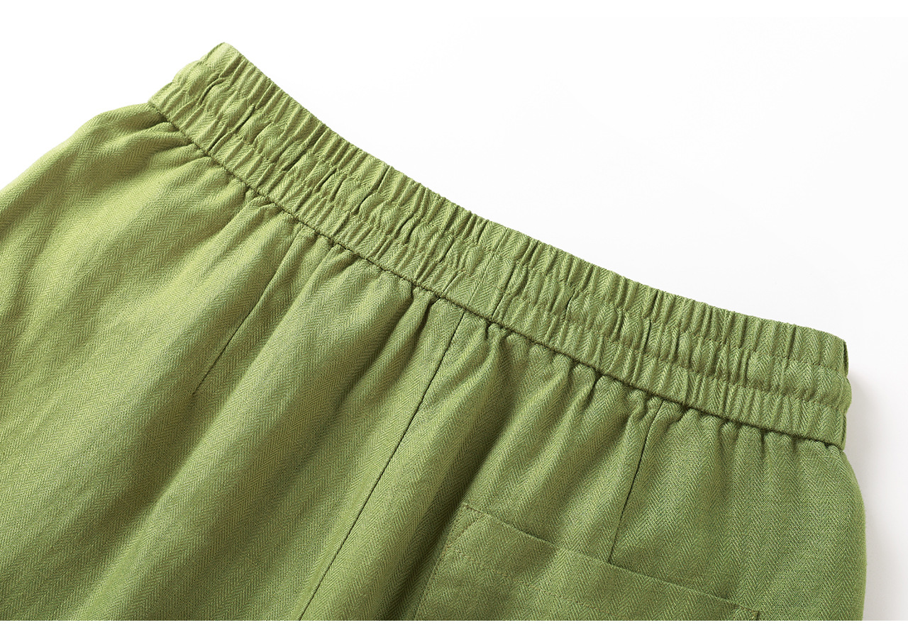 Quần culottes nữ ống rộng chất liệu linen phối lụa, cạp chun rút dây, dáng suông mềm mại — màu xanh táo chi tiết 33