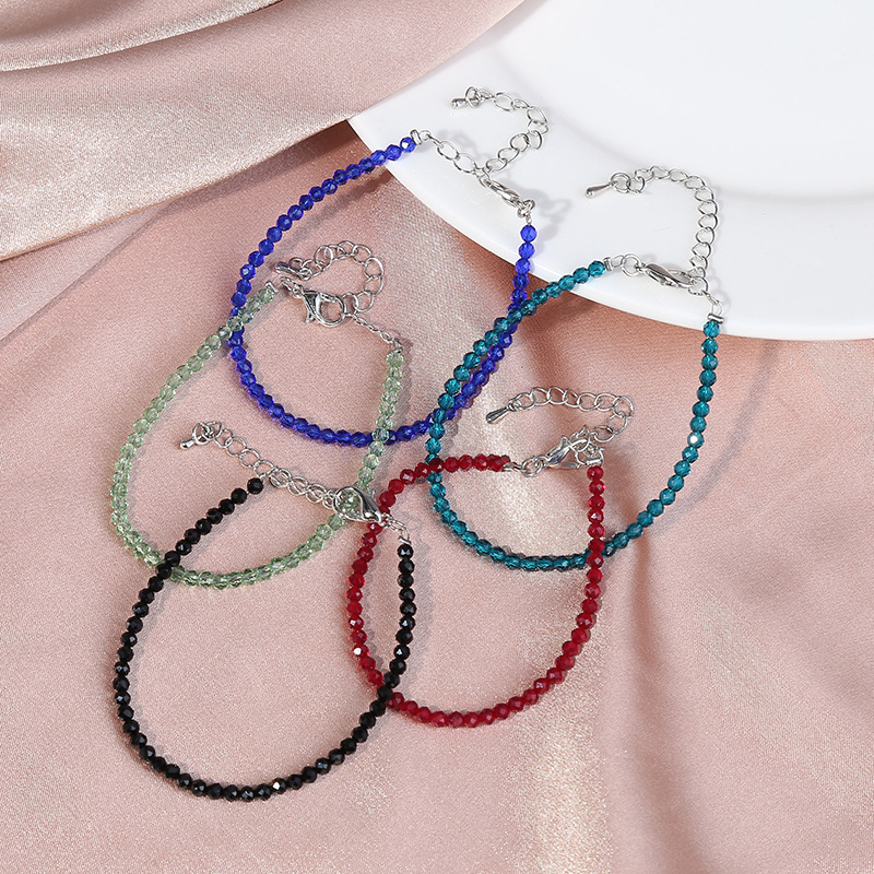 定制跨境饰品尖晶石手链小清新串珠手串彩色近天然石切面圆珠手串