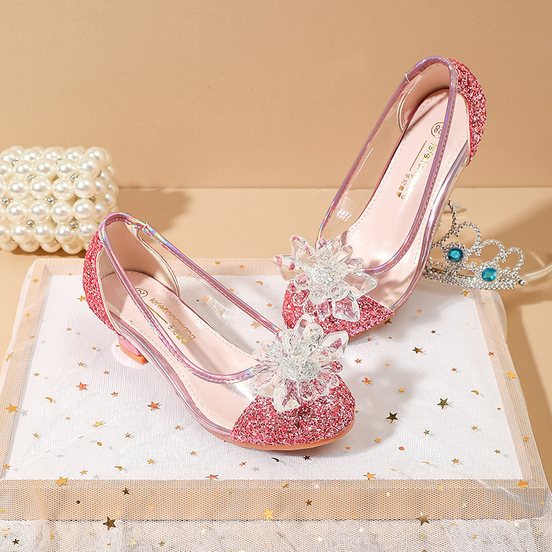 2026 Girls' Sequined Crystal High Heels, Closed-Toe Breathable Single Shoes for Older Children, Party, Runway Show, Performance Princess Shoes 2026 Girls' Sequined Crystal High Heels, Closed-Toe Breathable Single Shoes for Older Children, Party, Runway Show, Performance Princess Shoes