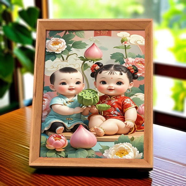 Lotus Takako-Dragon and Phoenix 4-(wooden frame) elm color