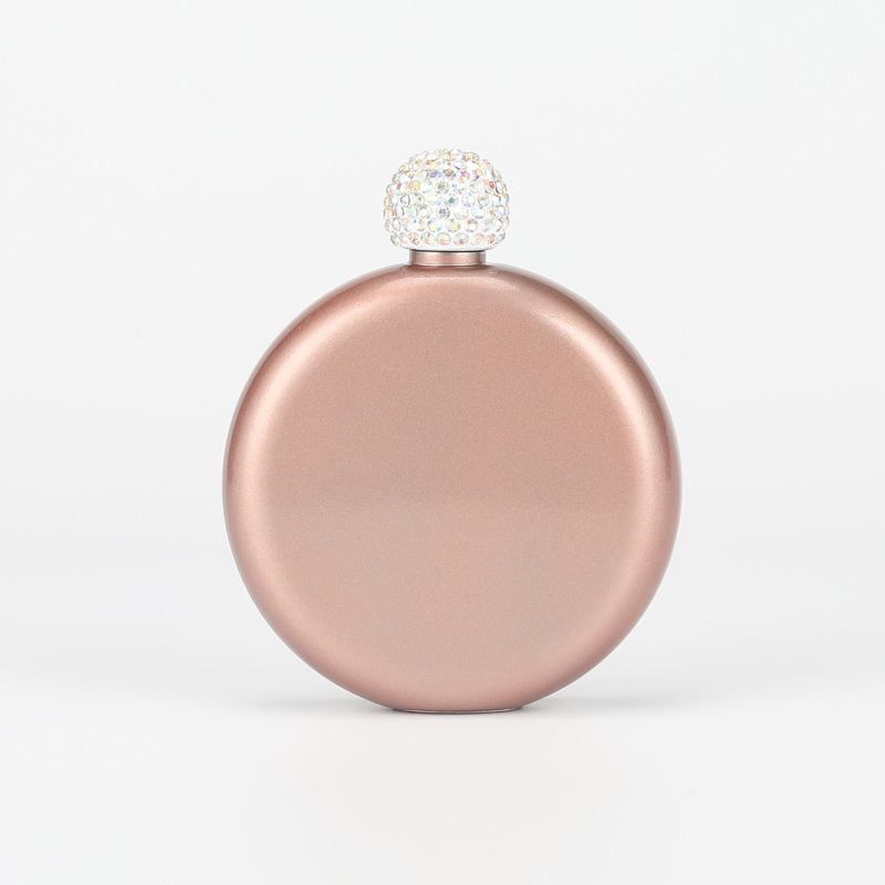 Regalo de gama alta Amazon transfronteriza 304 olla de vino de acero inoxidable pintura brillante cubierta de diamante 5oz ronda portátil Dama