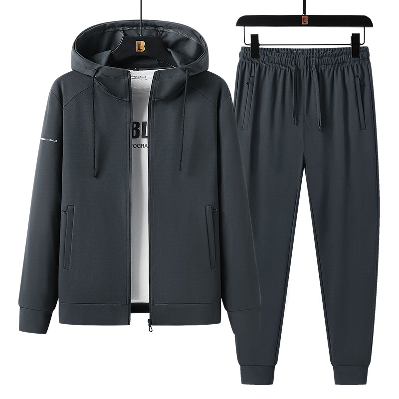 Trajes de ocio transfronterizos para hombres encapuchados chaqueta de primavera y otoño para correr ropa deportiva cardigan de mediana edad y suéter conjunto de dos piezas