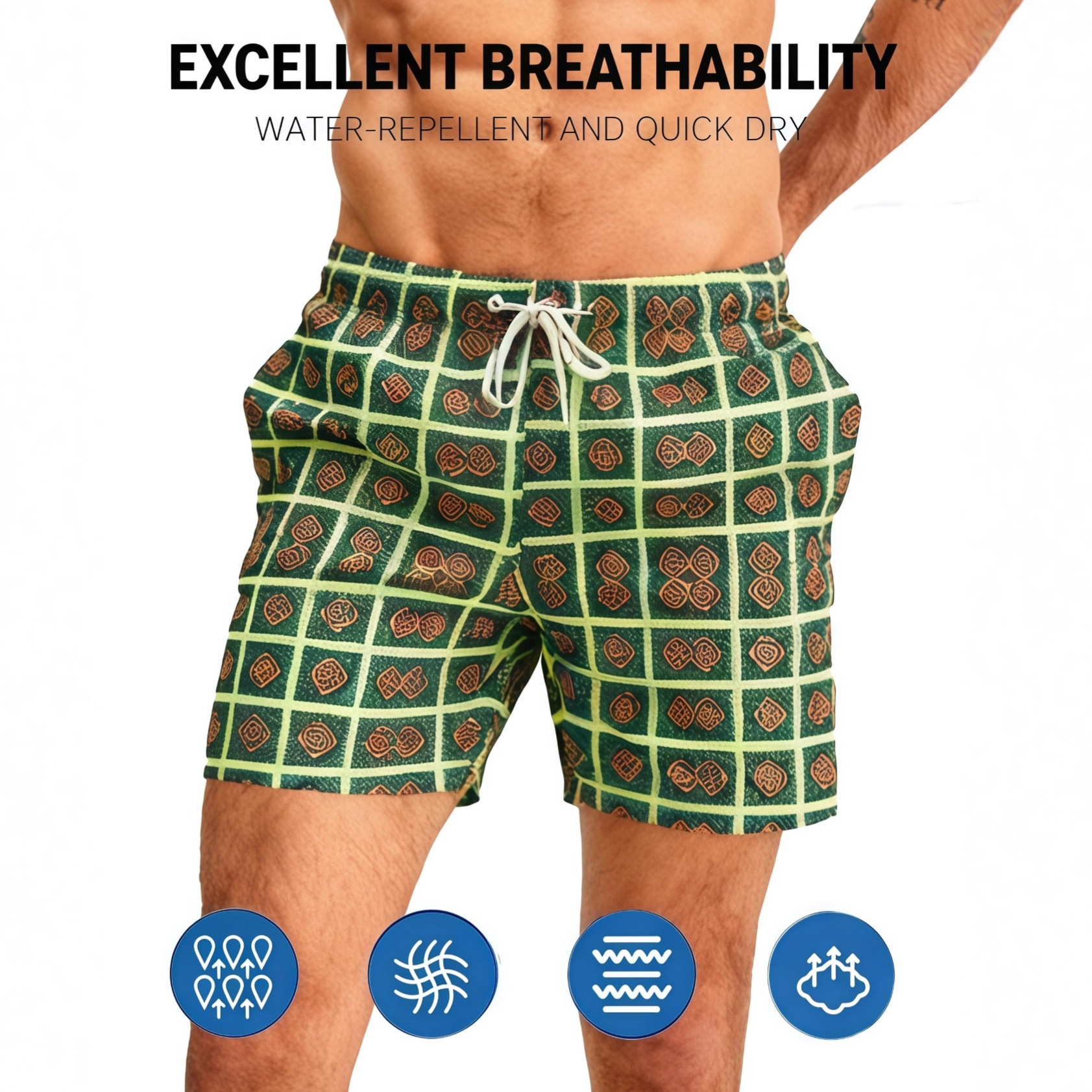 Cross-Border Men's Beach Shorts, Beach Shorts for Outdoor Wear, Men's Swim Trunks, Printed Beach Shorts, Quick-Dry Beach Shorts, Surf Shorts