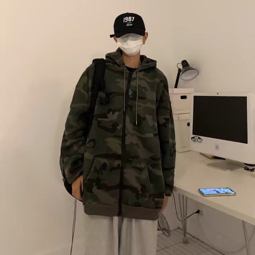Camouflage Hooded Sweatshirt for Men - Loose Fit, Ins Style, Spring and Autumn Casual Top, Hong Kong Style, Student Trend Brand Outerwear for Men