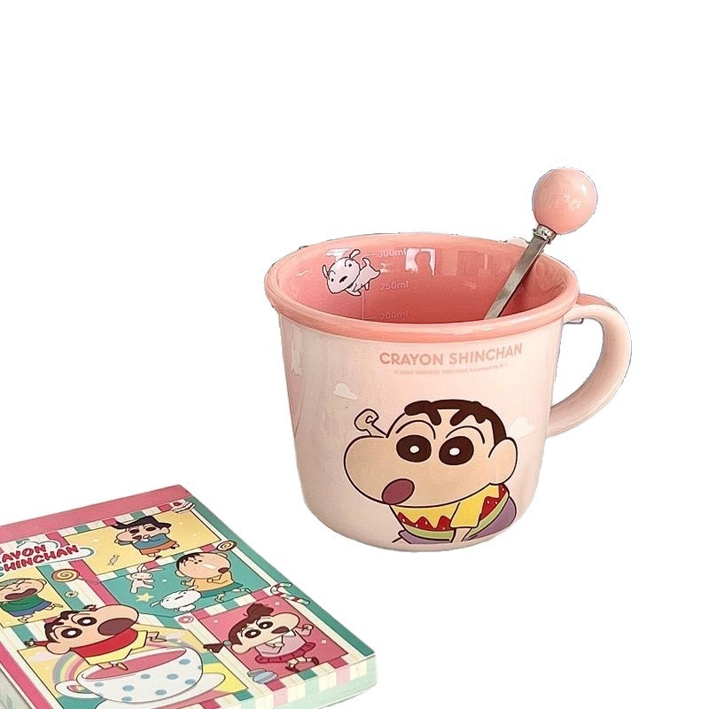 かわいい陶器製マグカップ、目盛り付き、クレヨンしんちゃん、子供用、カップル用、朝食カップ、誕生日プレゼント|undefined