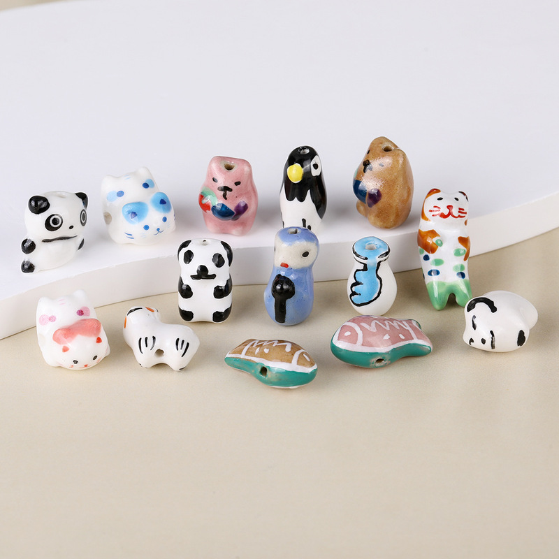 手描き陶器ビーズ漫画風子犬パンダペンギン動物ビーズ散りばめビーズDIYアクセサリーブレスレットアクセサリー|undefined