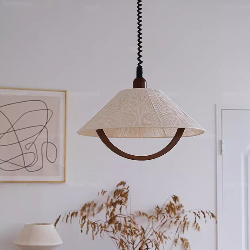 中古棉麻伸縮吊燈美式日式復古餐廳書房吧檯民宿布藝氛圍燈中山燈