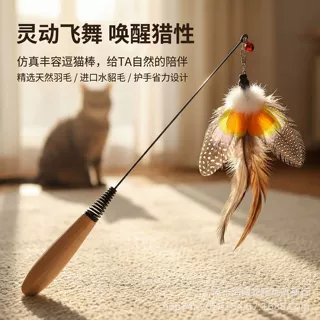 赛级逗猫棒丰容猫玩具水貂毛波点羽毛仿真飞鸟替换头互动宠物用品