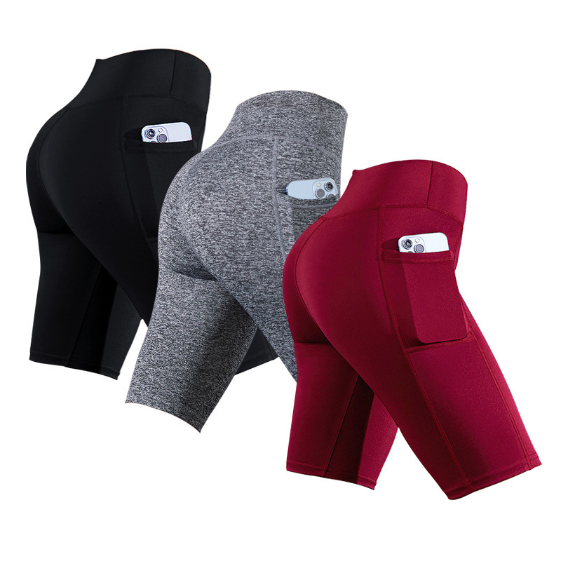 Cross-border Mobile Phone Pocket Pants High Waist Elastic Slim-fit Slimming Running Sports Yoga Pants Multicolor in stock