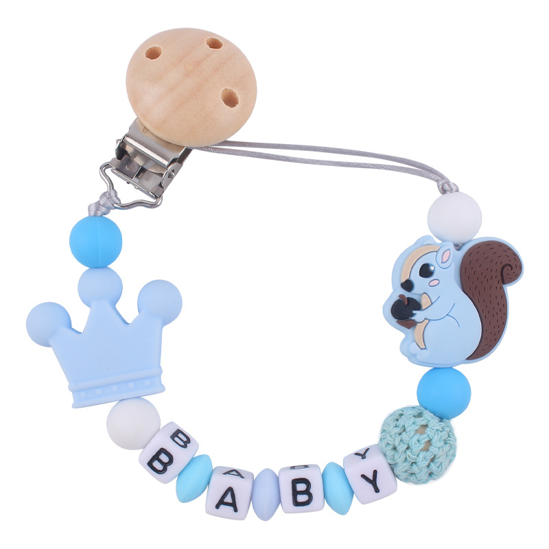 Nuevo bebé de dibujos animados animal ardilla pequeña mordedor creativo bebé DIY mordedura molar Cadena de pezón cadena anti-caída