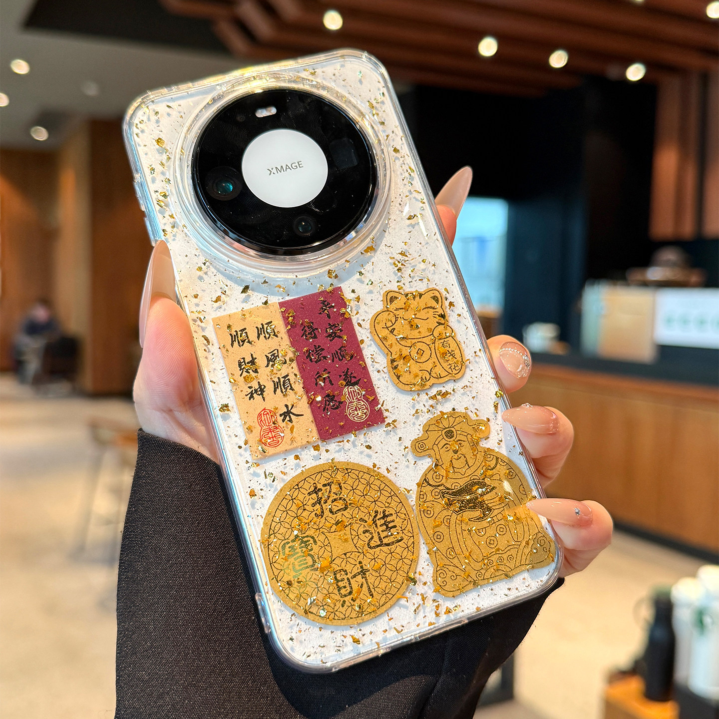 Huawei Mate 80 Pro Max Phone Case Gold Foil Blessing Good Fortune God Of Wealth Premium Feel Anti Drop Transparent Case Compatible With Mate 60 Pro_voghion.com