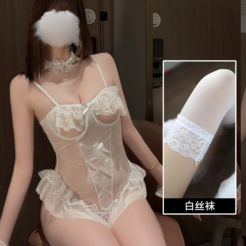 Lencería sexy tentación femenina sexy delgada conejita juguetona sexy entrepierna abierta pijama transparente traje de uniforme A356