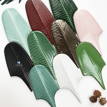 网红墨绿芭蕉叶瓷砖白色金属色羽毛手工砖餐厅吧台背景墙艺术墙砖