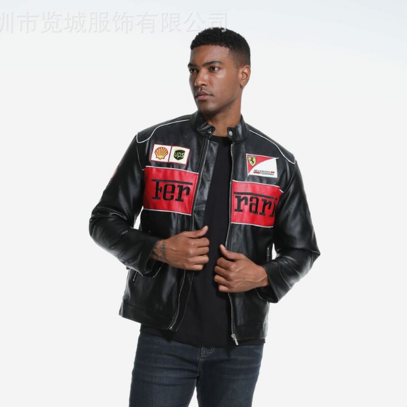 Cross-Border F1 Racing Suit Embroidered Leather Jacket for Men and Women, Retro Motorcycle Riding Leather Clothing, Warm Outerwear, Supports Customization