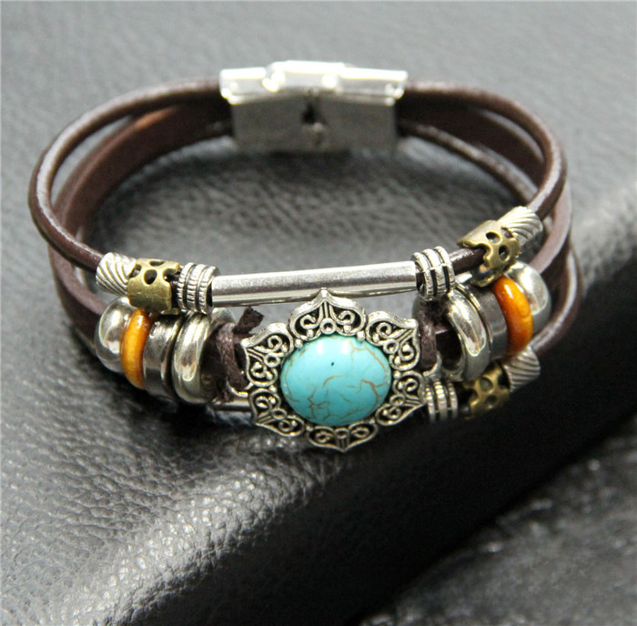 turquoise retro leather ethnic bracelet