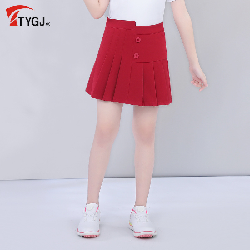 New golf clothing girls' red children's preppy style sports pleated skirt tennis skirt anti-exposure short skirt