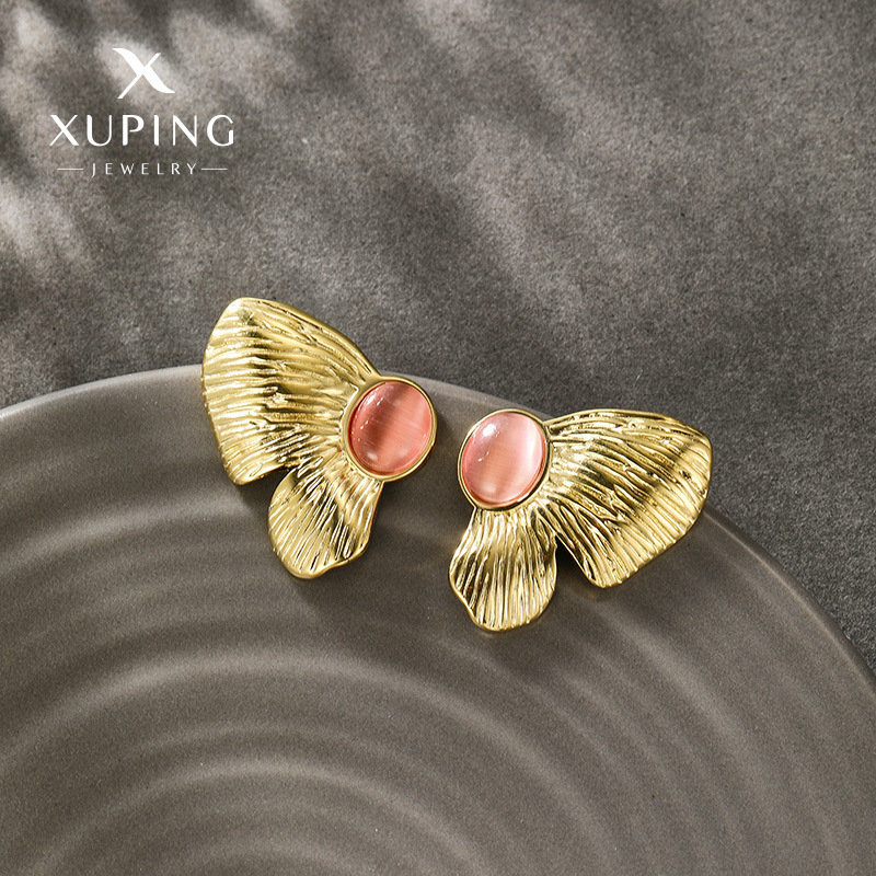 Pendientes de mariposa Xuping, nuevos, de acero inoxidable, chapados en oro de 14k, estilo moderno, con incrustaciones de piedras preciosas artificiales, para mujer.
