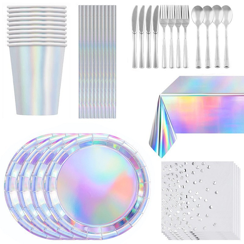 Spot engrosamiento 350g bandeja de papel de colores juego de vajilla de fiesta de cumpleaños desechable taza de papel mantel bandera