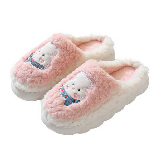 Plush slippers new style warm and heightening indoor cotton slippers soft bottom home slippers couple autumn and winter cartoon cute