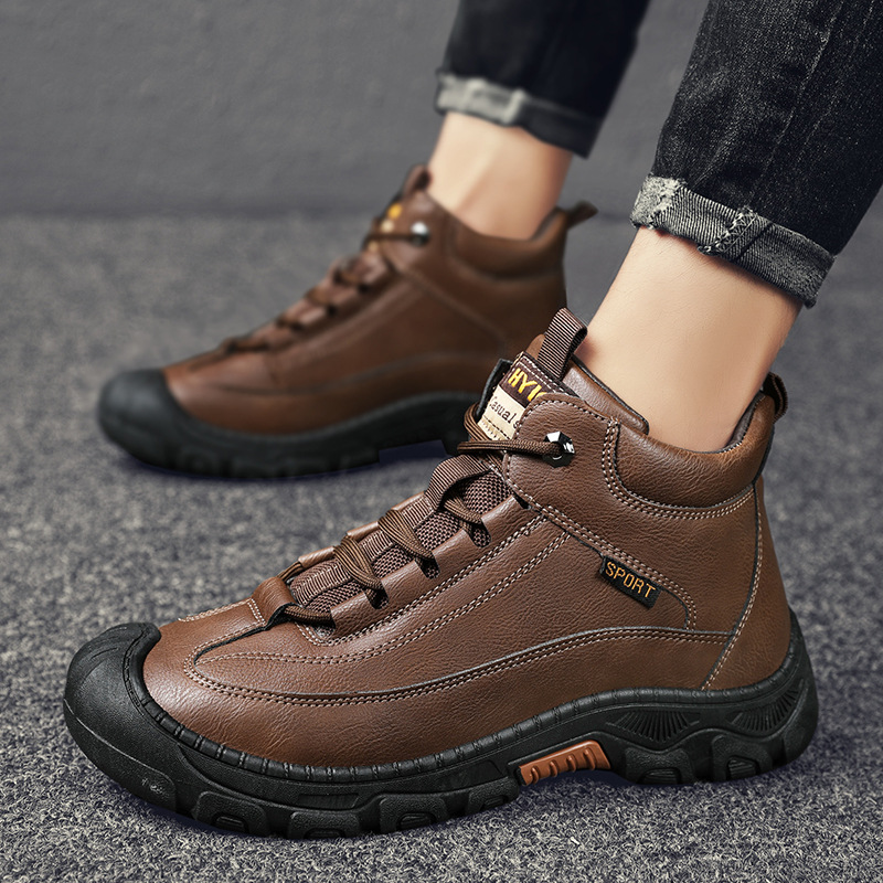 겨울 새로운 등산 부츠 2022 남성용 하이탑 레이스업 캐주얼 운동화 야외 기모 따뜻한 스노우 부츠