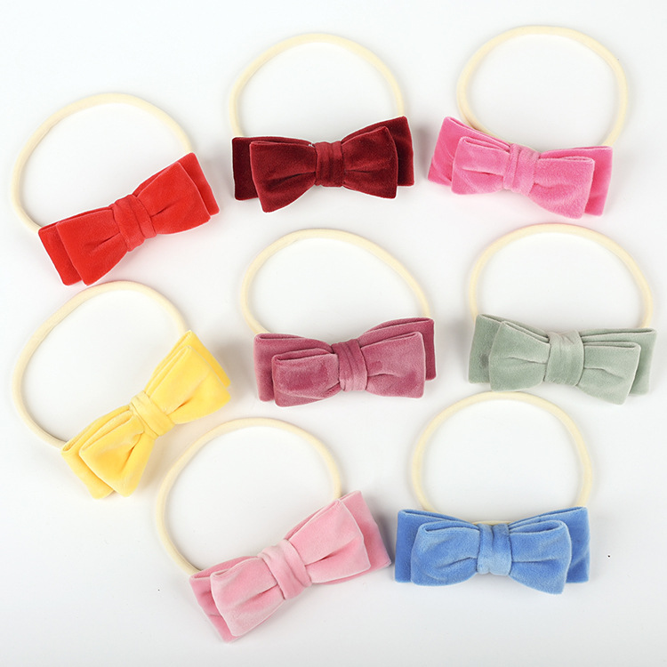Infant Bowknot Headgear Pure Color Velvet Double-layer Bowknot Nylon Head Rope display picture 2