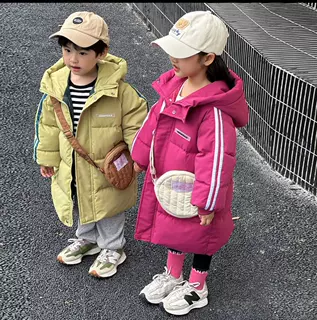 反季儿童外穿男童女童棉服2025秋冬新款中长款加厚潮流糖果色连帽