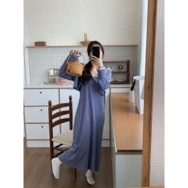 实拍2025秋季韩系条纹简约长袖睡衣休闲睡裙可外穿两件套家居服女