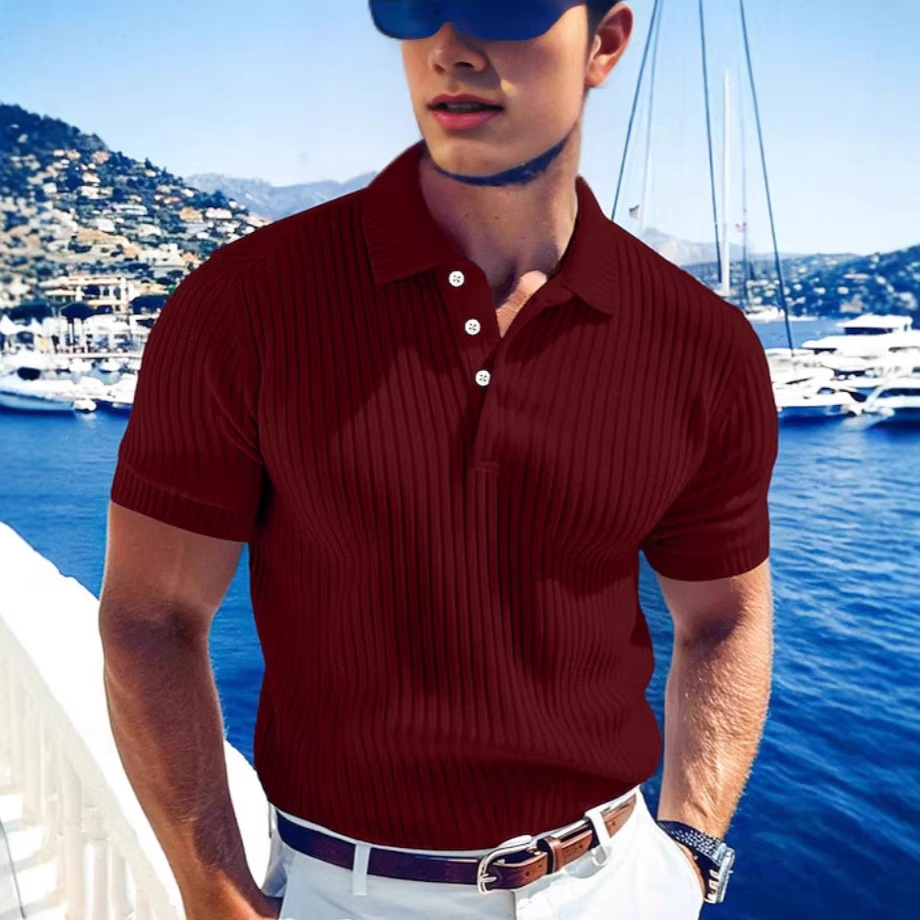 Polo de alto rendimiento para hombre – Tejido de punto transpirable con cuello en V y tapeta de botones (Corte ajustado, 7 colores)_voghion.com