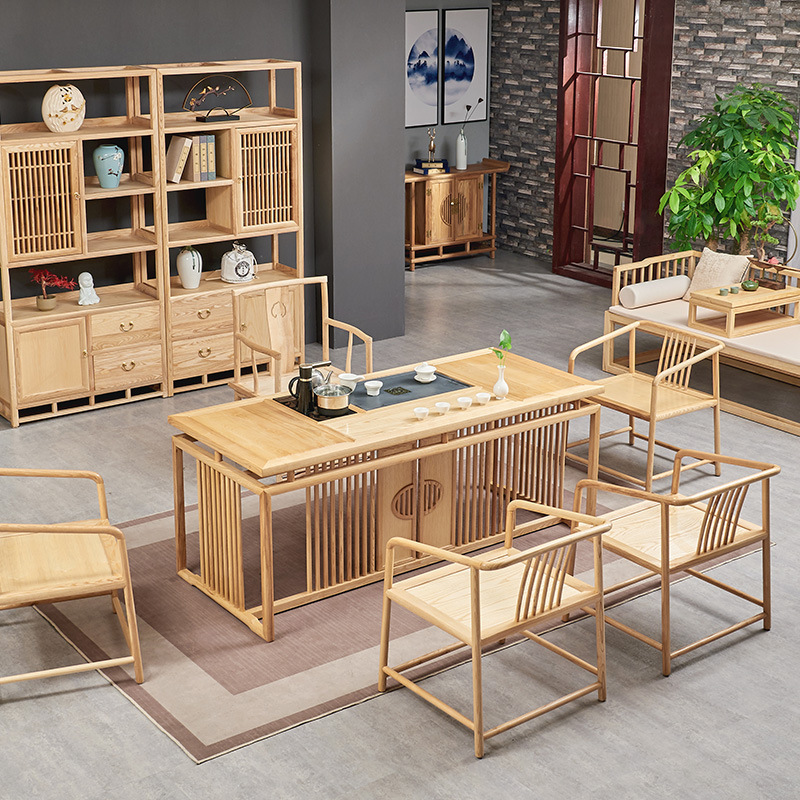 Ash Tea tables and chairs combination New Chinese style solid wood Kungfu Online Make tea Buddhist mood tea table Simplicity Log Elm Tea Service