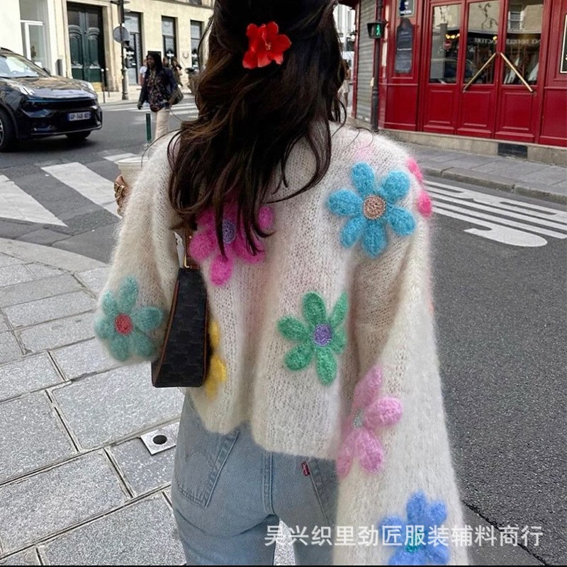现货立体花多色毛线田园风六瓣胸花毛衣女装羊毛装饰花朵批发|undefined