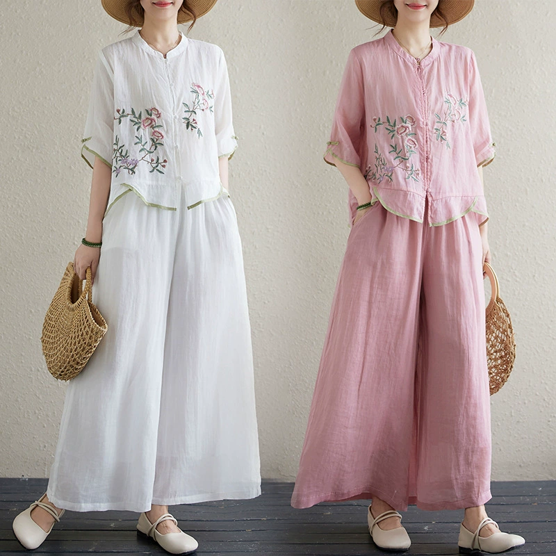 Реальная стрельба #2025 Ретро Новый китайский стиль льняного тяжелого стежка с вышивкой