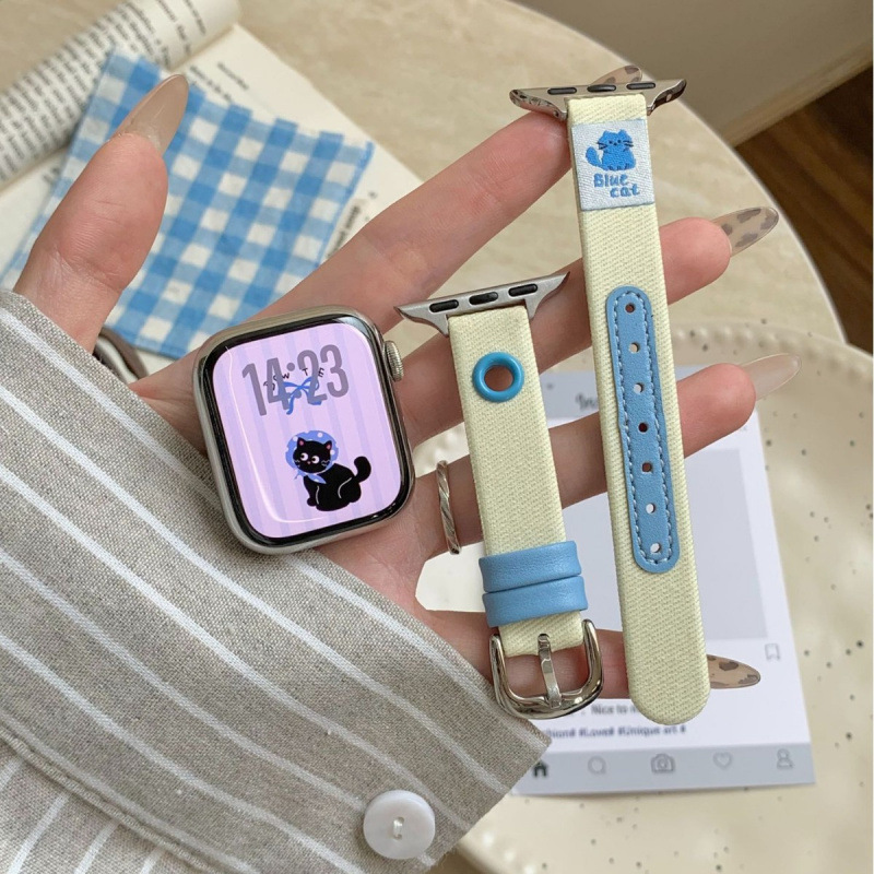Cute Sticker Denim Watch Strap Suitable for Iwatch98765Se Apple Watch Applewatchs11/S10