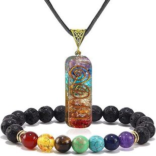 Cross-border crystal gravel resin 7Chakra round necklace natural stone bead bracelet yoga pendant necklace set
