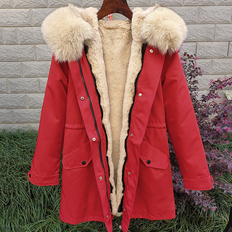 Sieviešu apģērbi Jauns ziemas Sieviešu Parka Vidēja Garuma Noņemams Laineris Lapsas kažokādas apkakles kažoks_voghion.com