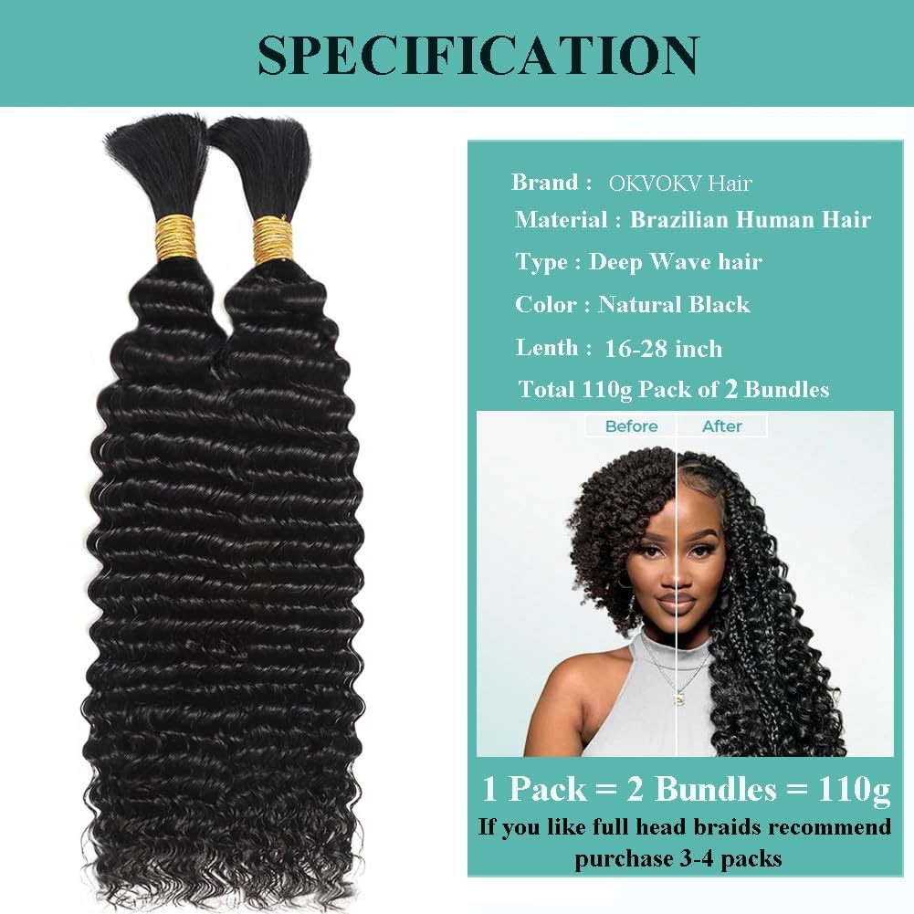Deep Wave Perruca de cabello real Boho Braids Extensiones de cabello Human Hair Bulk Perruca de cabello