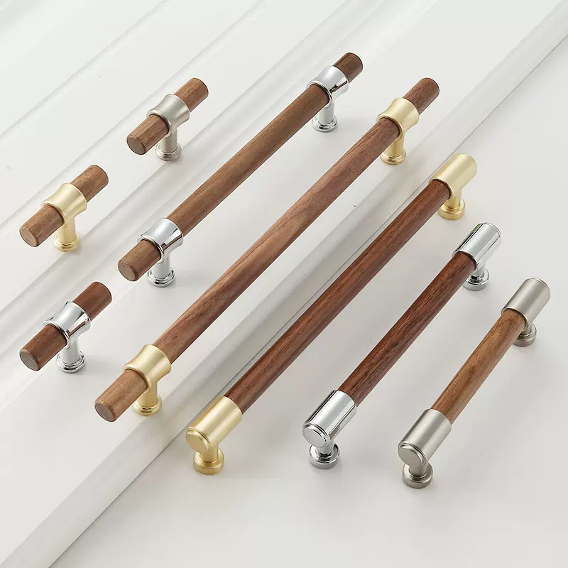 新中式实木柜门拉手橱柜抽屉黑胡桃木把手鞋柜衣柜门把手单孔拉手