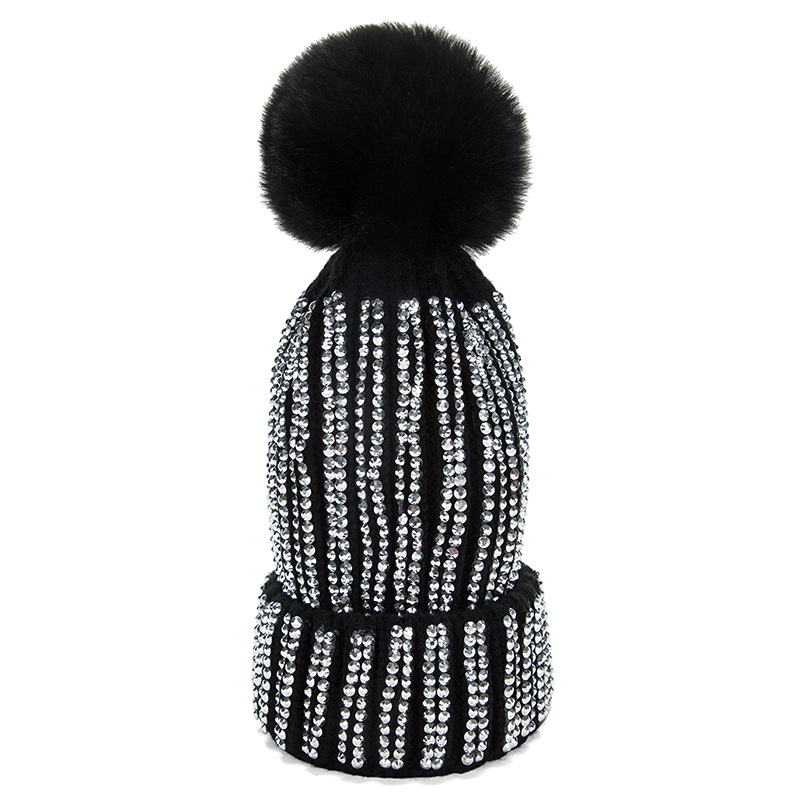 Women's Basic Lady Simple Style Solid Color Pom Poms Rhinestone Eaveless Wool Cap display picture 1