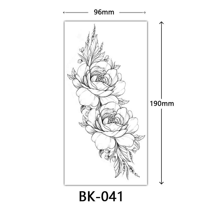 クロスボーダー特別供給スケッチフラワータトゥーステッカースケッチタトゥーステッカーバラの花黒と白の花タトゥー|undefined