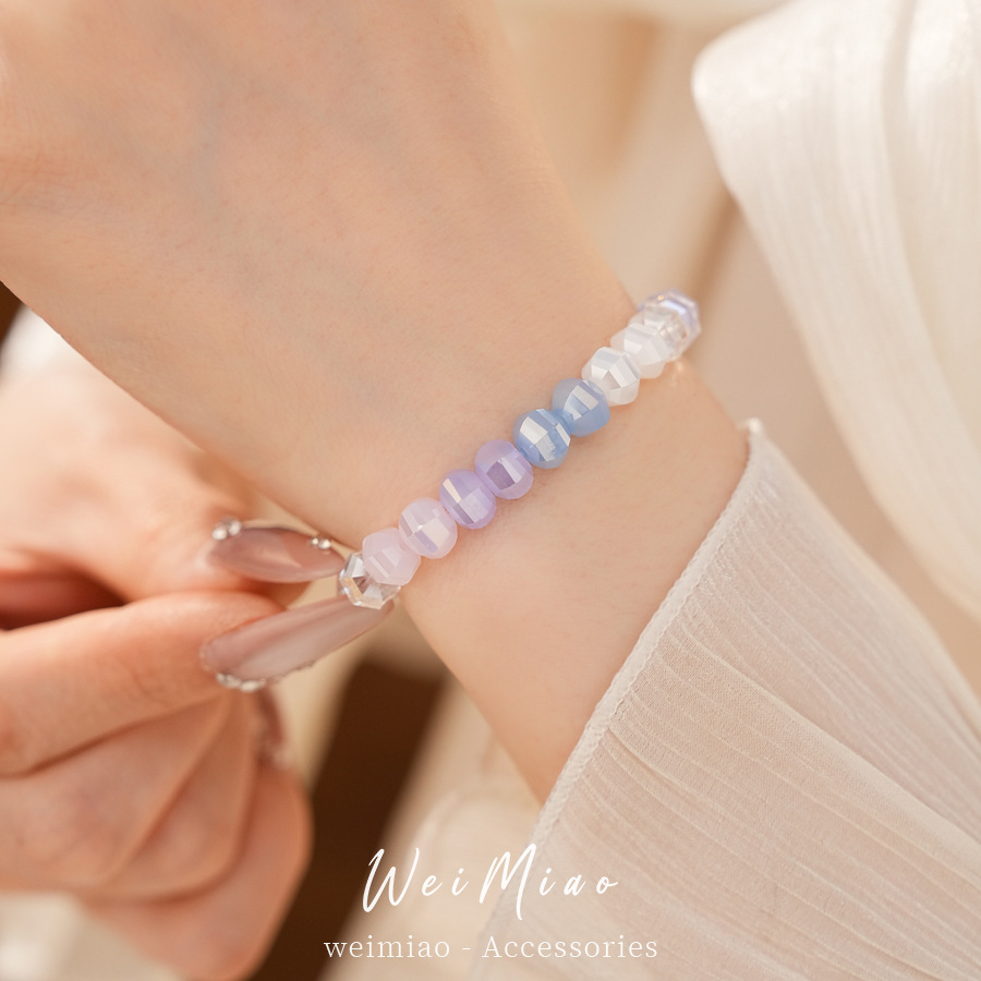 Cuentas de vidrio geométricas redondas pulseras de alta elasticidad ligeras de lujo pulseras de nicho pequeñas joyas de moda temperamento fresco al por mayor image 5