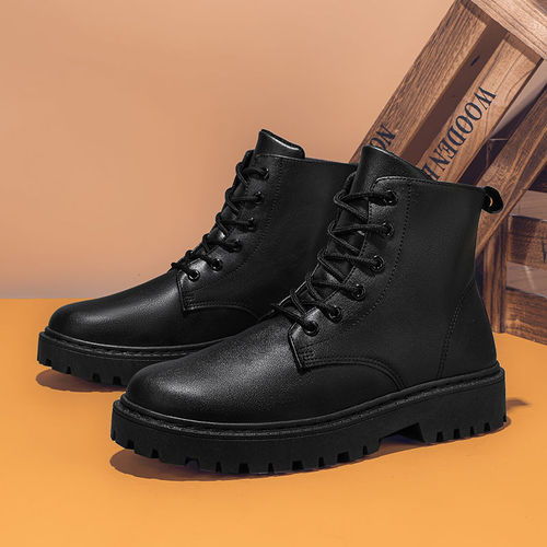 Bestselling Men's Winter Martin Boots, High-Top with Fleece Lining and Thick Insulation, Warm Retro Leather Shoes, Black Heightening Leather Boots