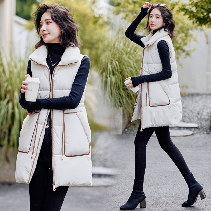 2025 otoño y invierno nuevo chaleco de algodón para mujeres de estilo largo estilo coreano delgado y versátil chaleco de algodón