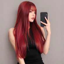 Japón y Corea del Sur explotaron el aire dorado claro cabello largo recto y peluca de frange natural realista fibra química cubierta de cabeza completa